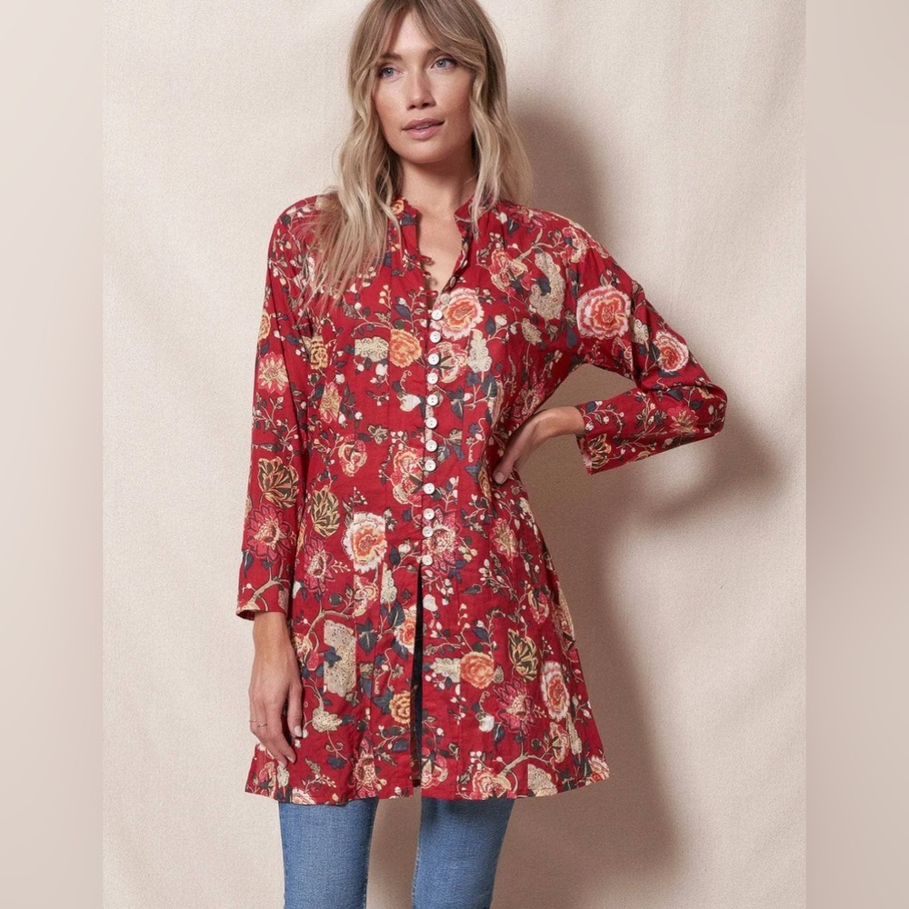 Floral Red Tunic Top